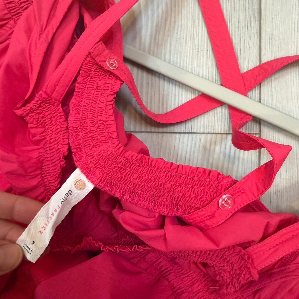 Daily Practice Anthropologie Tiered High-Low Midi Dress Pink Smocked Small - Picture 8 of 13